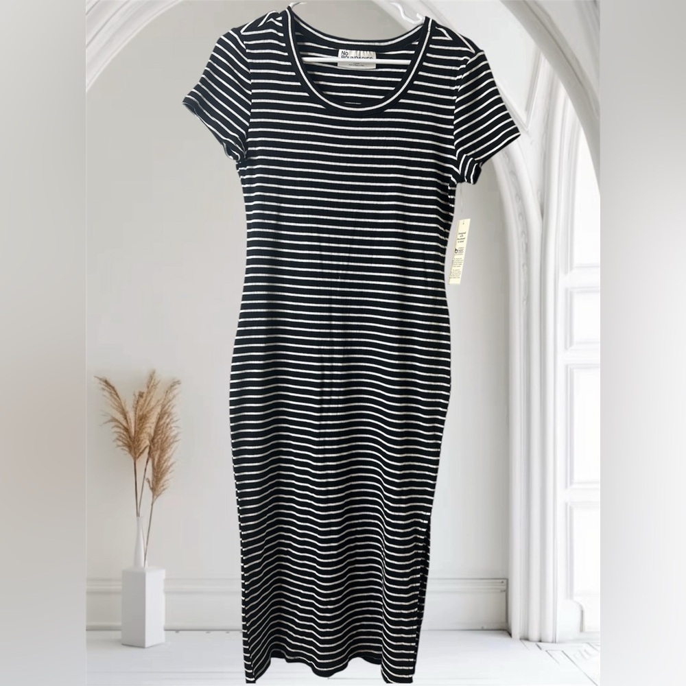 No Boundaries Black and White Striped Midi Dress